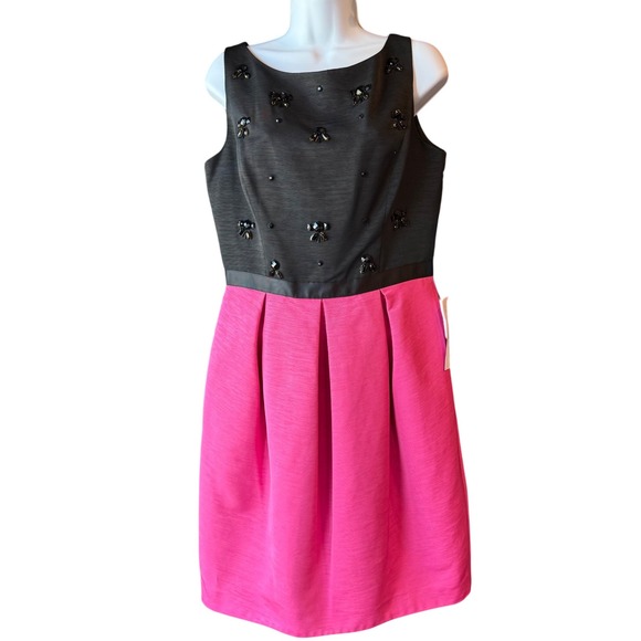 ELIZA J NWT Tulip Beaded Rhinestone Cocktail Party Dress Black‎ Pink Size 10